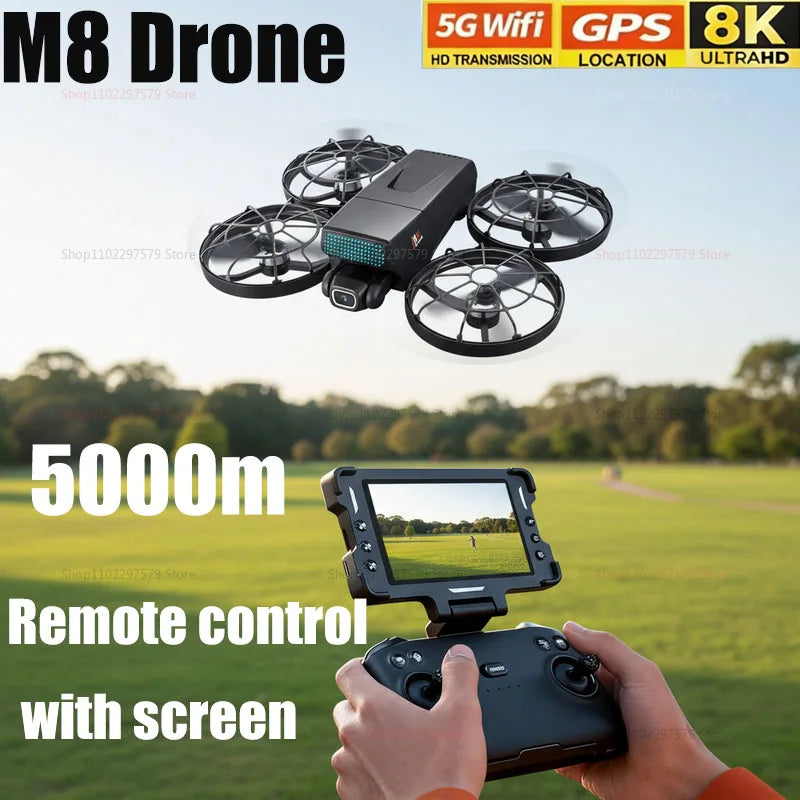 New Drones M8 GPS 8K HD Dual Cameras 360° FPV 5G WIFI Brushless Motor Obstacle Avoidance Foldable Quadcopter for Aerial Boy Toys
