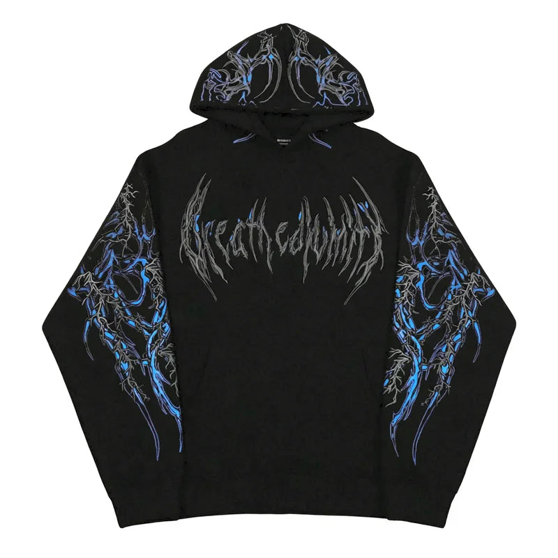 2025 Men's Gothic Skull Thorn Print Hoodie Fleece Lined Winter Streetwear Sweatshirt Casual Warm Pullover Tops for Daily Wear