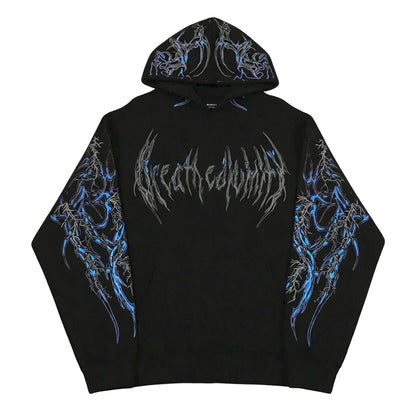 2025 Men's Gothic Skull Thorn Print Hoodie Fleece Lined Winter Streetwear Sweatshirt Casual Warm Pullover Tops for Daily Wear