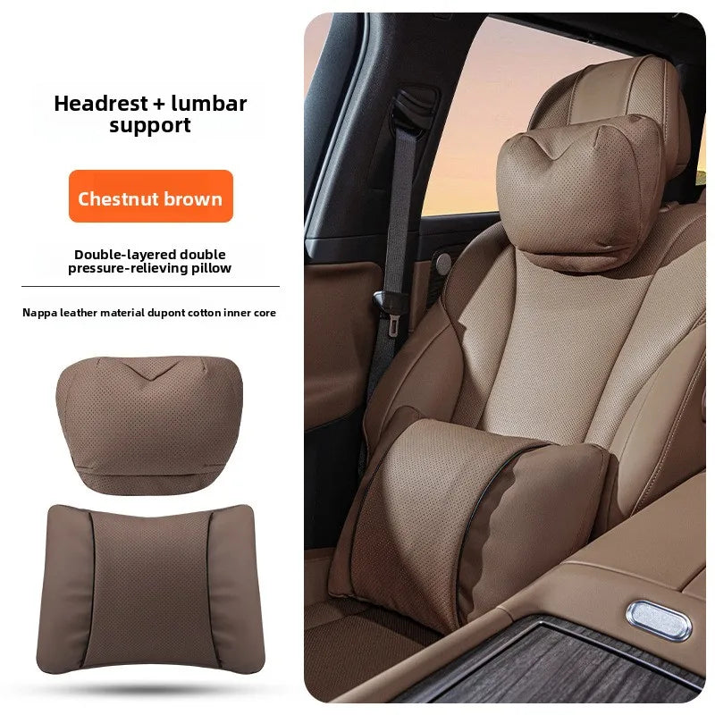 High Quality Universal Car Headrest Cushion Car Seat Neck Pillow High-grade Leather Breathable Lumbar Support Car Pillow