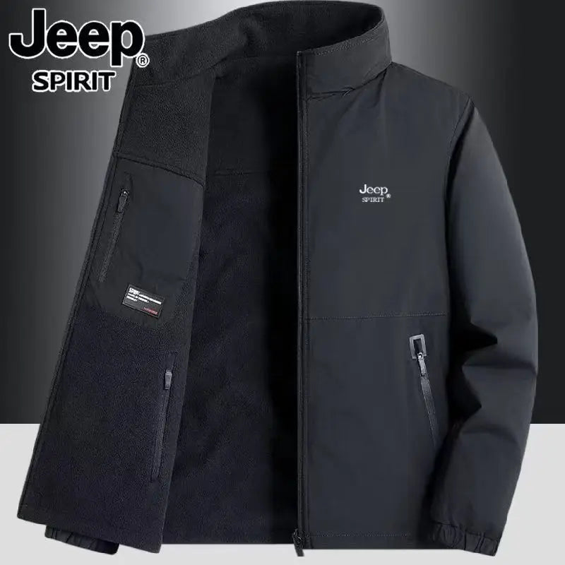 JEEP's new men's Jeep warm windproof jacket with a stand-up collar for autumn and winter, a double-sided casual jacket