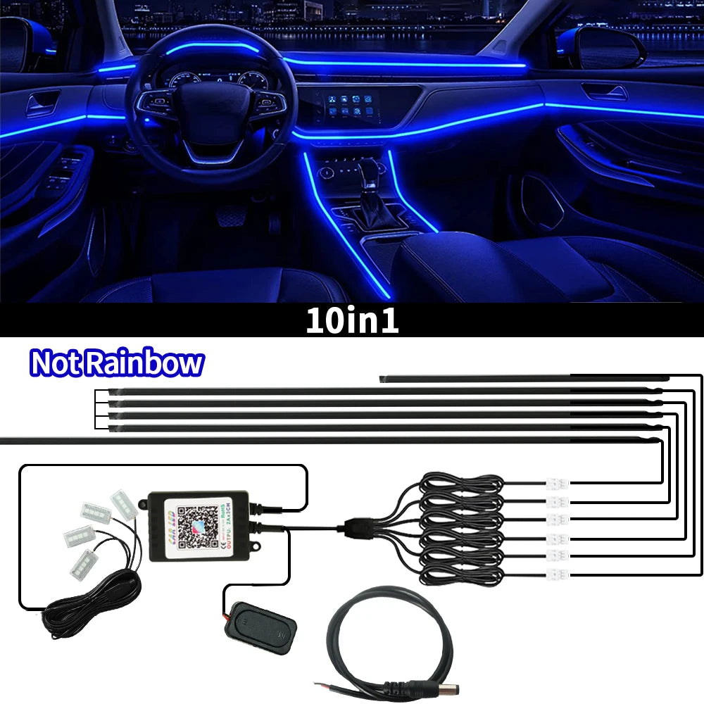 Car Ambient Lights Full Color Streamer LED Interior Hidden Acrylic Strip APP Control Universal Automobile Symphony Atmosphere La