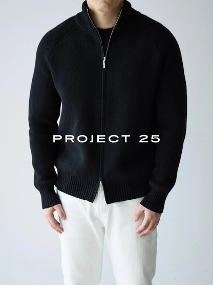 PROJECT 25 Men's Heavyweight 50% Wool Raglan Sleeve Stand Collar Zip-Up Sweater – Premium Commuter Knit Jacket
