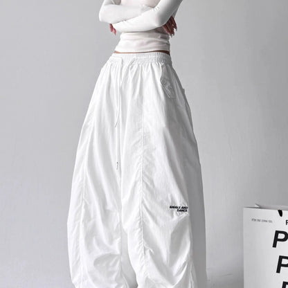 American Style High Waist Quick Dry Wide Leg Pants Women's Spicy Girl Slimming Casual Paratrooper Workwear Trendy White