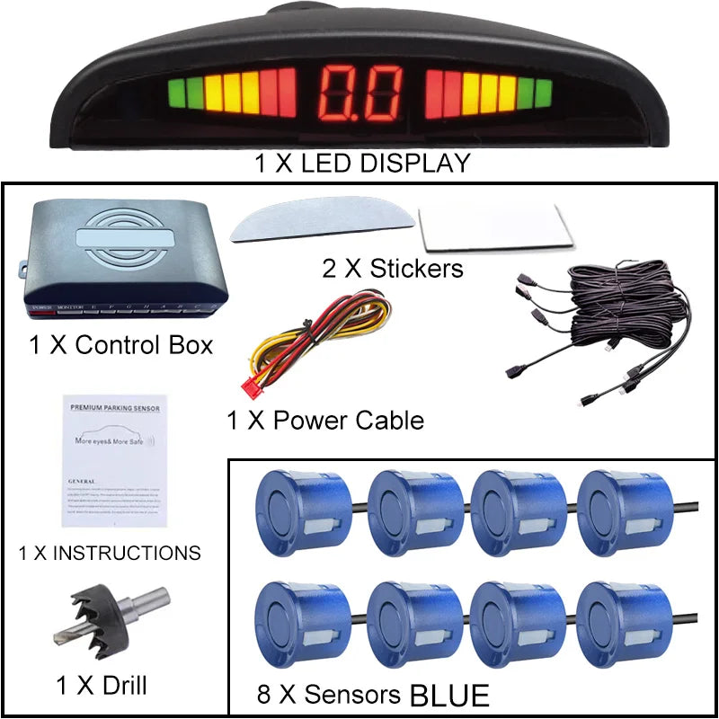 Multi-radar LED Display Parking Sensor Kit 6/8 Probe Backup Radar Detector 12 Colors Car Parking Assistance System