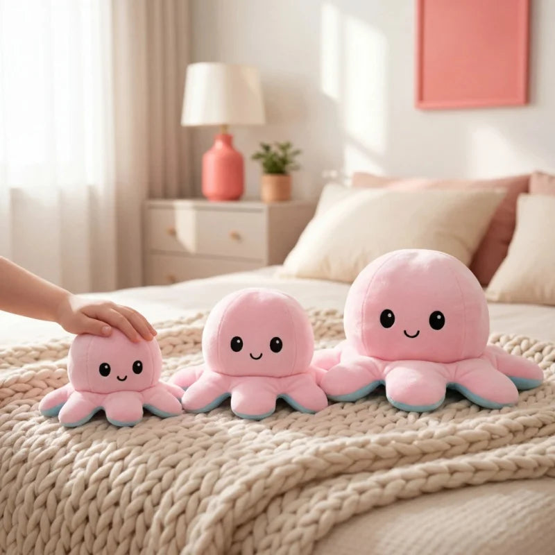 Double-Sided Octopus Plush Toy Purple and Blue Double-Sided Flip Plush Toy with Embroidered Details A Cute Collectible Plush Toy