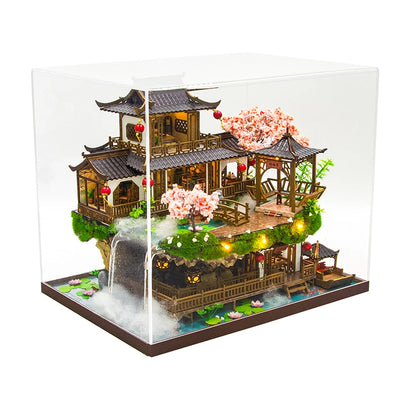 DIY Wooden Miniature Building Kit Doll Houses with Furniture Chinese Ancient Casa Dollhouse Handmade Toys for Girls Xmas Gifts