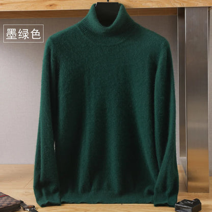 Men's Turtleneck 100% Mink Cashmere Sweater Men 2025 Autumn and Winter Large Size Loose Knitted Sweater Keep Warm Top Men Jumper