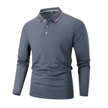 New Men's Business Casual Long Sleeved Shirt Solid Color Formal Polo Shirt Fashionable Breathable Comfortable Versatile Work Top