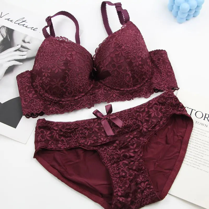 2025 New Sexy Bras Set 34/75 36/80 38/85 40/90 42/95 44/100 BC Cup Underwear For Women Push Up Bow Lingerie