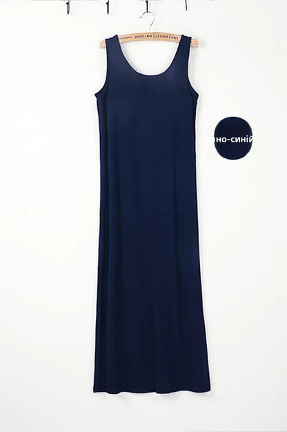 Summer Thin Modal Long Dress Women Loose Black Versatile Dress Strap Vest Skirt Sleeveless Large Size A-Line Korean Style