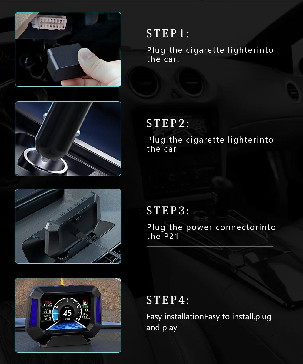 Head up Display OBD + GPS Car Water Temperature Turbo Oil Temperature Multi-function Meter LCD Display Automotive Speed Alarm