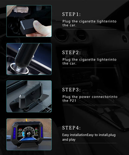 Head up Display OBD + GPS Car Water Temperature Turbo Oil Temperature Multi-function Meter LCD Display Automotive Speed Alarm