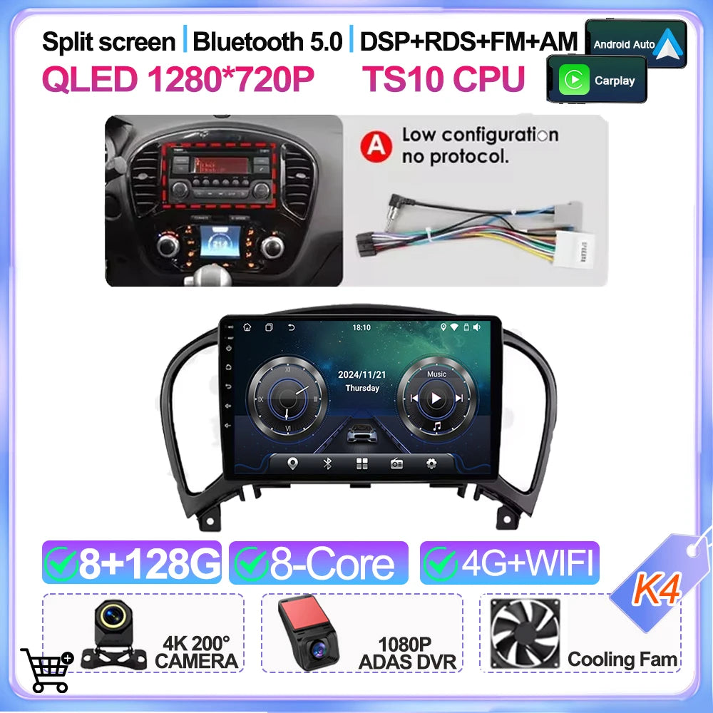 For Nissan Juke Yf15 2010 2011 2012 2013 2014 Carplay Auto 5g+wifi Gps Car Radio Navigation Multimedia Video Player Stereo Bt