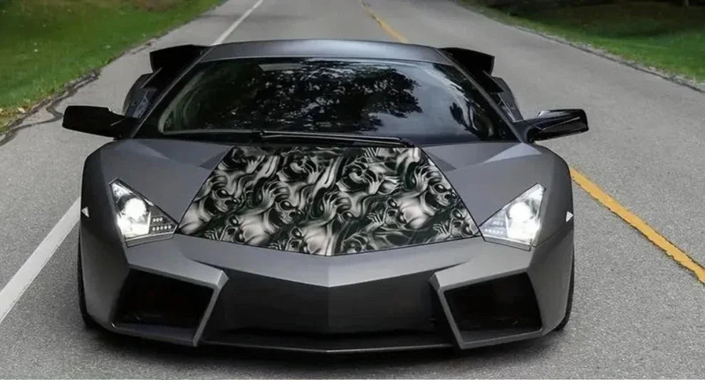 Motorcycle Car Body Color Change Film Skull Camo Grey Car Wraps Vinyl Cartoon Printed Adhesive Sticker