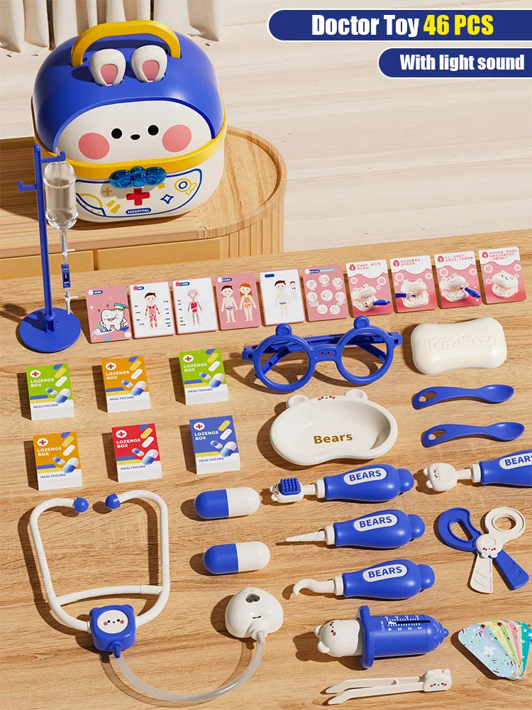 Doctor Toys with Light Hospital Dentist Play Set Doctor Role Play Costume Kit Children Suitcase Educational Gift for Kid 3 Years