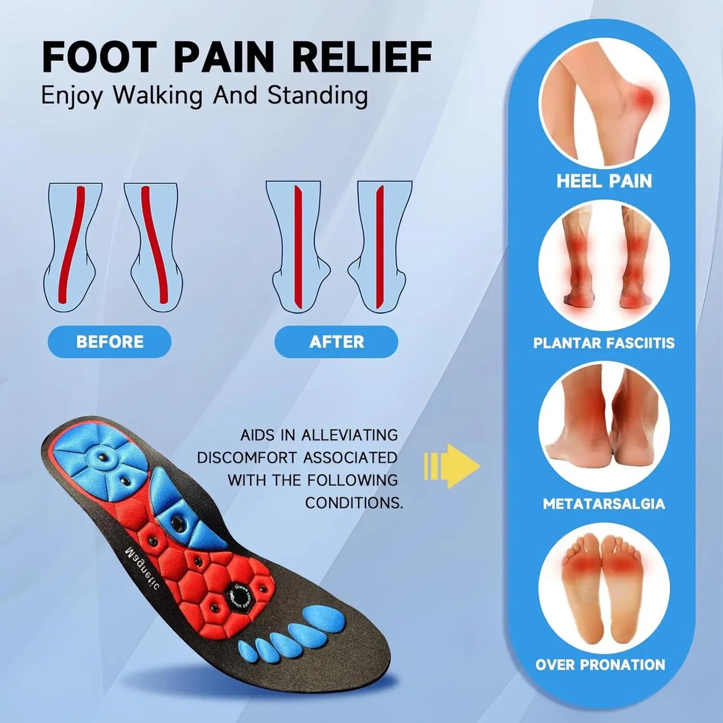 1 Pair Magnetic Therapy Foot Acupressure Insole Arch Support Health Massage Shoes Soles Reflexology Anti-fatigue Comfort Inserts