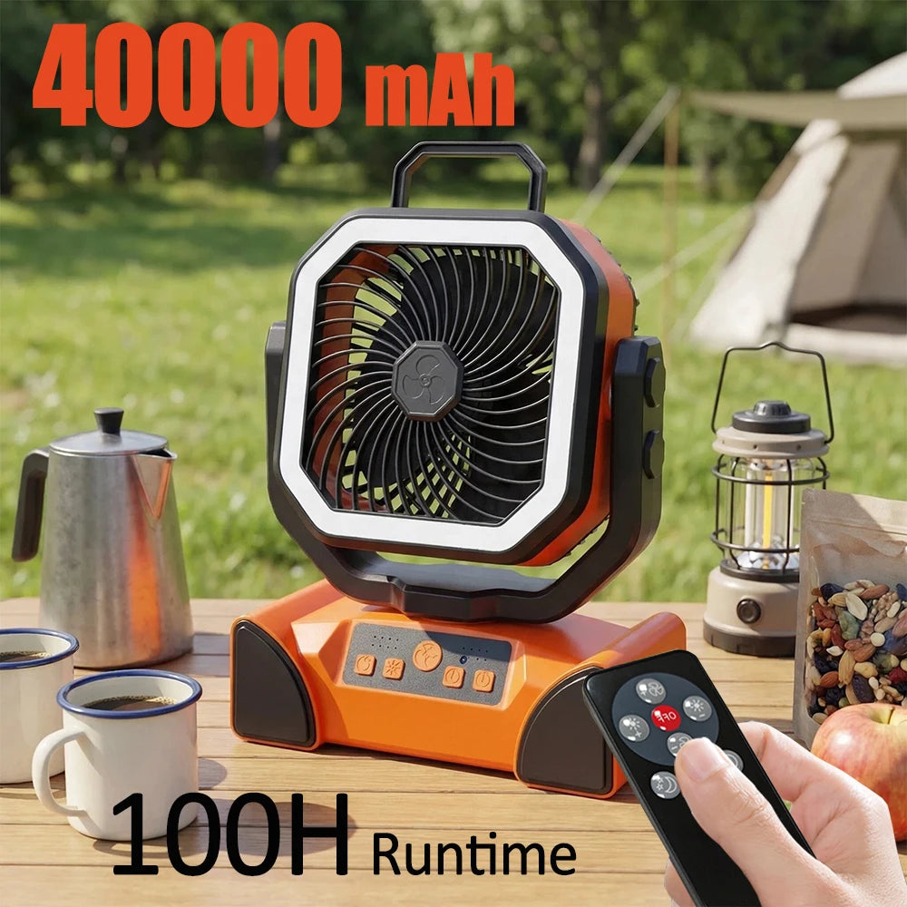 30000mAh Outdoor 6L Water Tank Spray Camping Fan with Remote Control Lighting 4 Gears Speed for Fishing Portable Electric Fan