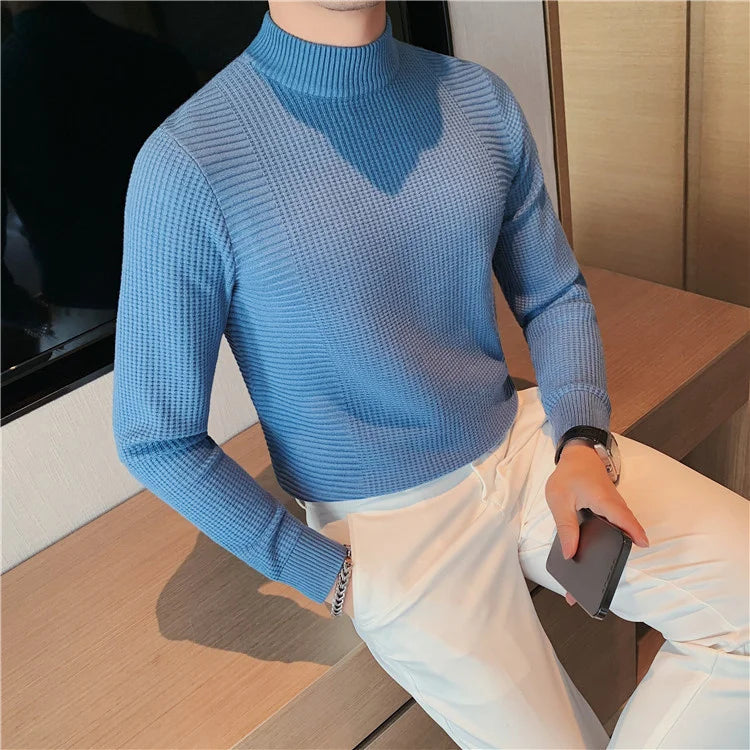 2023 Male High End Fashion Knitted Pullover Sweater Men Half Turtle Neck Winter Woolen Casual Jumper Clothes
