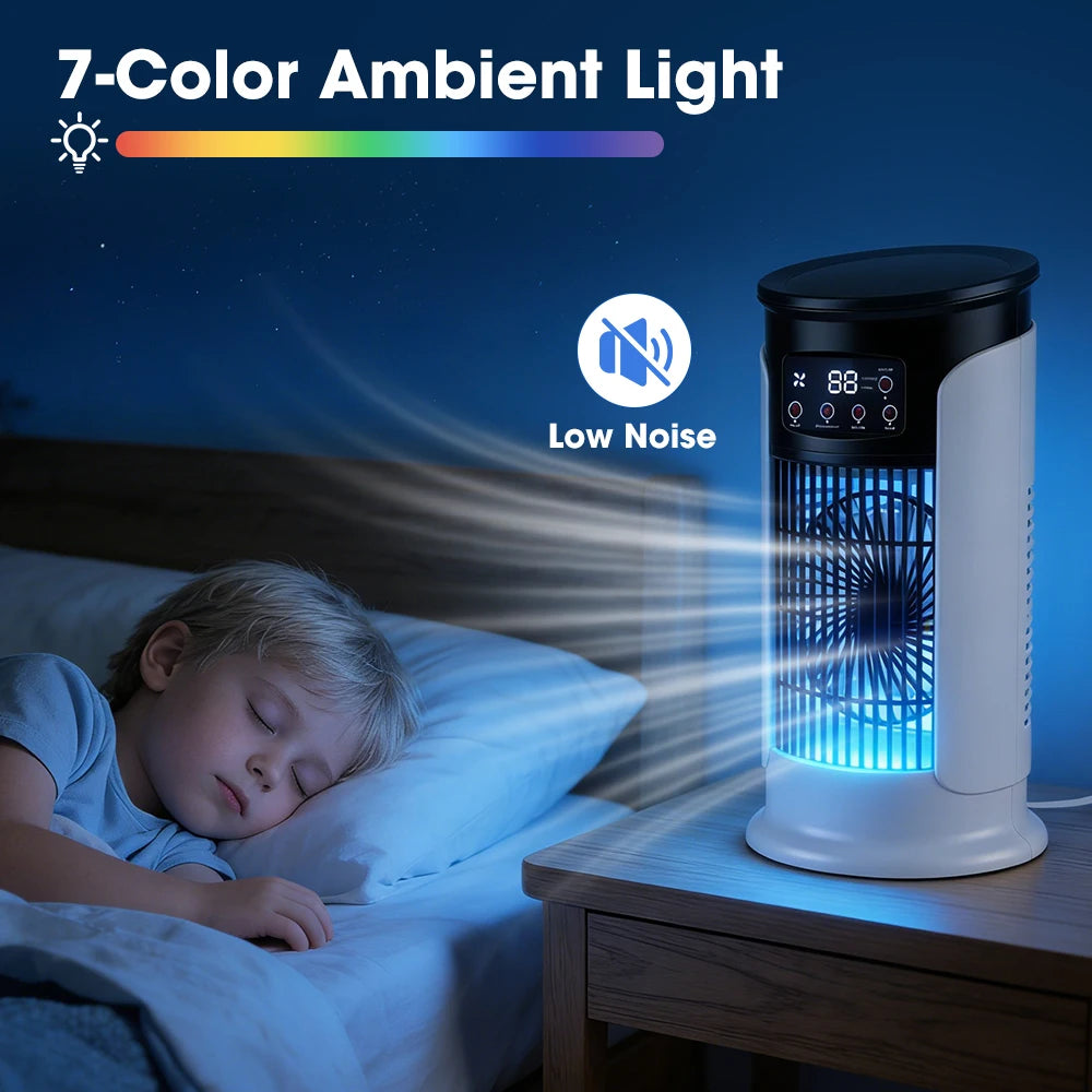Air Conditioning Fan 6 Speeds USB Mini Air Conditioner Timing Home Office Air Cooler with Humidifier Desktop Misting Fan