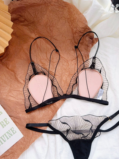 Conjunto Lingerie Mulher Fecho Frontal Renda Francesa Taça Triangular Sem Aro Alças Finas Espalda Melhorada Levemente
