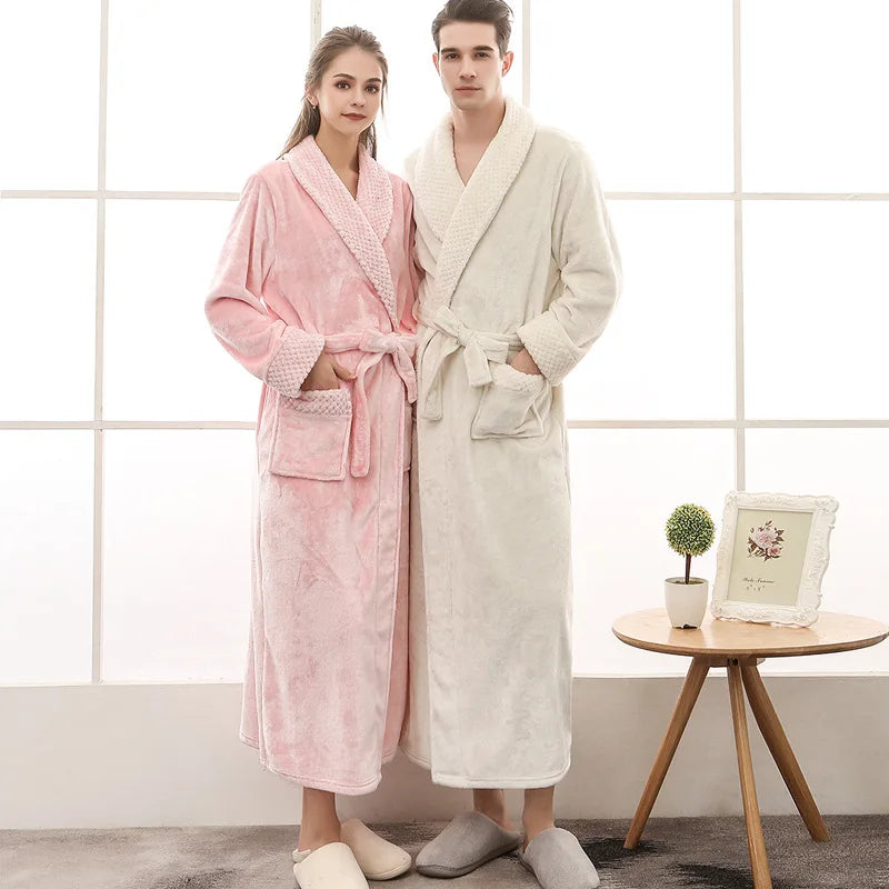 Men's Soft Plush Warm Winter Bath & Sleep Loungewear Stylish Cozy Couple's Matching Long Length Mink Fleece Patchwork Robe