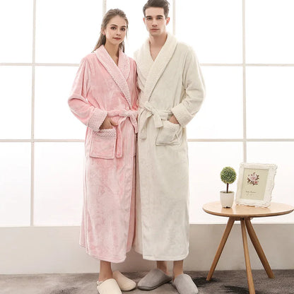 Men's Soft Plush Warm Winter Bath & Sleep Loungewear Stylish Cozy Couple's Matching Long Length Mink Fleece Patchwork Robe