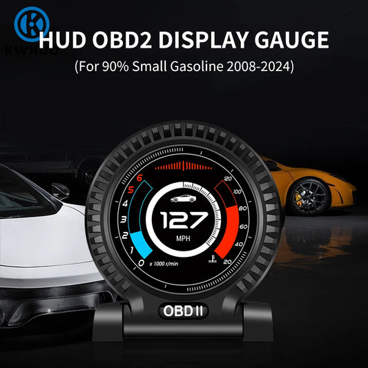 KWHUD HUD Head Up Display on Board Computer OBD2 Display Car Digital Speedometer Tacho Clock Oil Temperature Meters Turbo Gauges