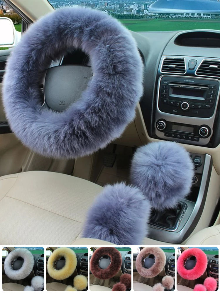 New Car Fluffy Plush Steering Wheel Cover Fashion Winter Warm Fleece Non-slip Handle Gloves Ladies Car Decoration Accessories