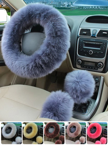 New Car Fluffy Plush Steering Wheel Cover Fashion Winter Warm Fleece Non-slip Handle Gloves Ladies Car Decoration Accessories