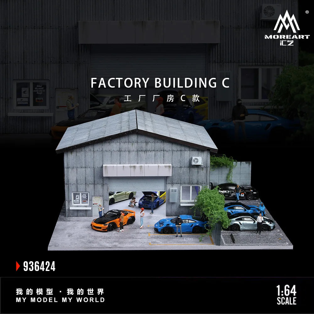 Diorama 1/64 Garage Model City Street Factory Building Scene Parking Lot Model for Die-Cast Car Display Case