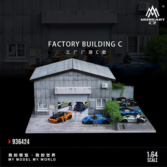 Diorama 1/64 Garage Model City Street Factory Building Scene Parking Lot Model for Die-Cast Car Display Case