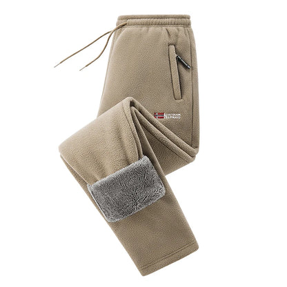Winter Men's Sweatpants Thick Warm Fleece Joggers Sportswear Zip Pockets Casual Loose Track Pants Cozy Outdoor Lounge Pants
