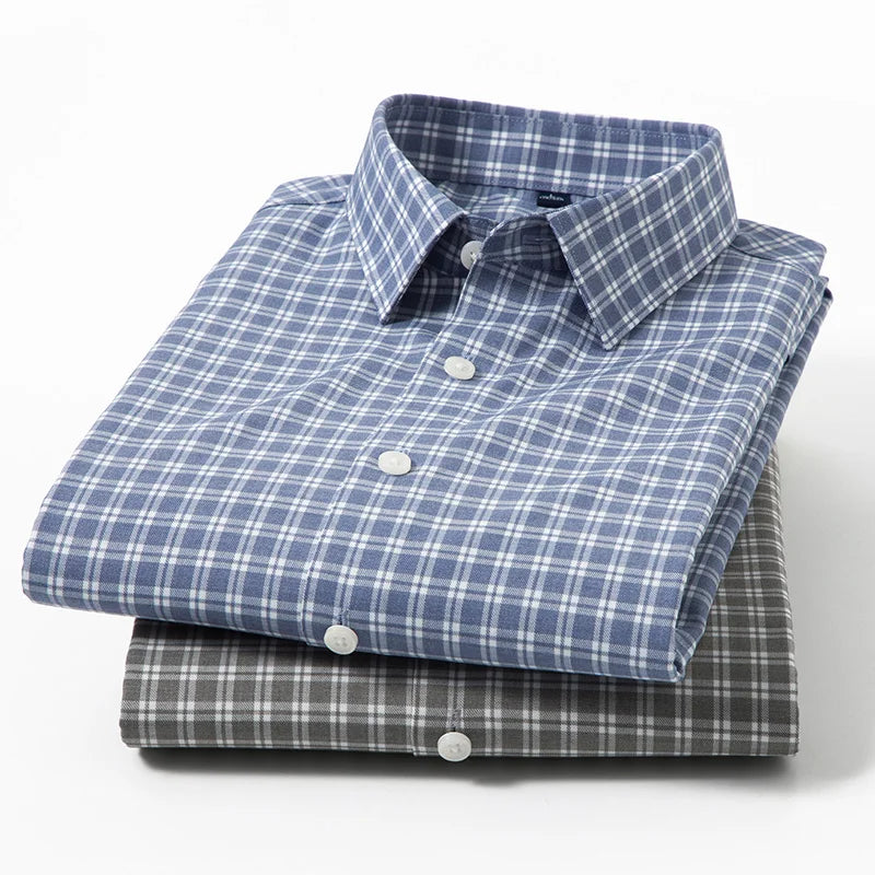 Premium Bamboo Fiber Anti-wrinkle Fashion Men Shirts Checkered Designer Long Sleeve Slim Fit Spring Autumn Business Casual Tops