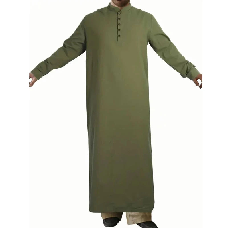 1Piece Long Sleeve Solid Color Men Muslim Robe Abaya Islamic Clothes Tunic Dress Long Sleeve Shirts Maxi Casual Men Clothing