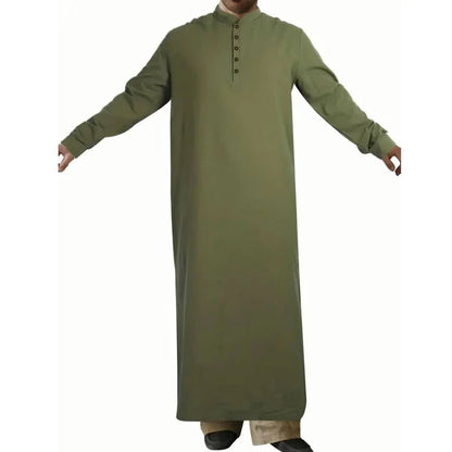 1Piece Long Sleeve Solid Color Men Muslim Robe Abaya Islamic Clothes Tunic Dress Long Sleeve Shirts Maxi Casual Men Clothing