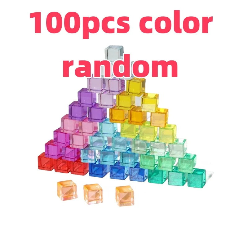 High Transparent Rainbow Crystal Acrylic Cubes Stacking Gem Blocks Sensory Building Blocks for Kids Learning Color Light Shadow