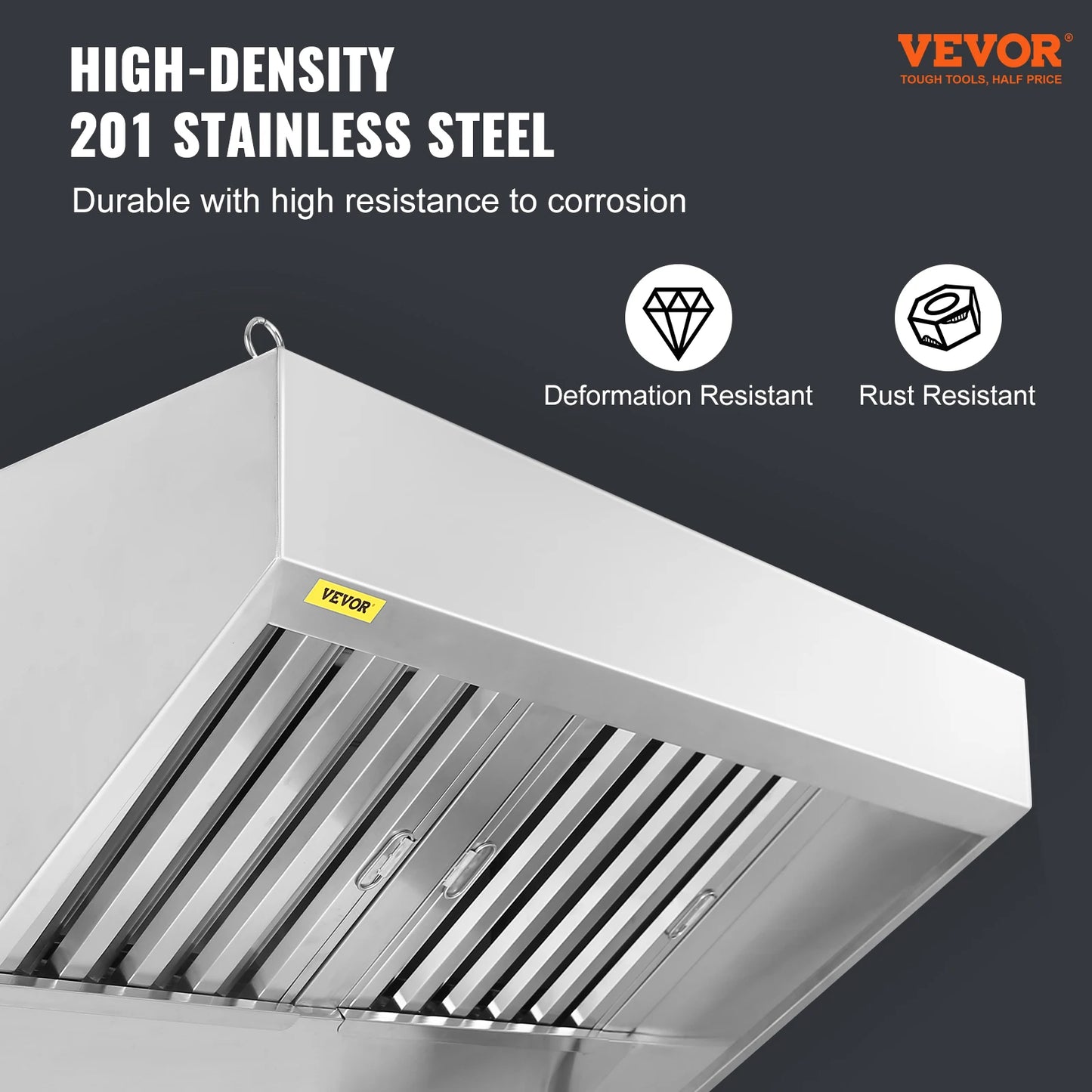SucceBuy 4/5/6/7/8/9FT Commercial Exhaust 201 Stainless Steel Concession Hood Under Cabinet Range Hood Kitchen Vent Hood Sliver
