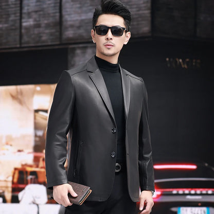 Tcyeek Real Top Layer Sheepskin Autumn Winter Black Suit Collar Men's Genuine Leather Jacket Jaqueta De Couro Masculina 가죽자켓