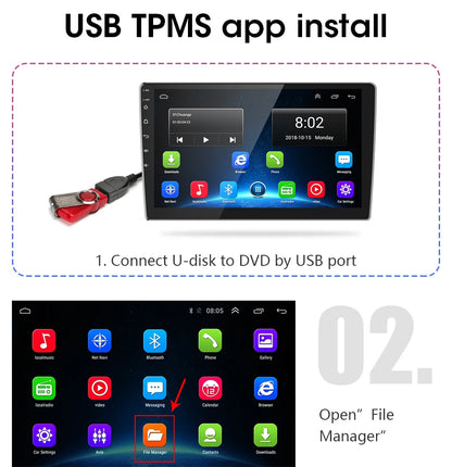 JMCQ USB Android TPMS Tire Pressure Monitoring System Display Alarm System Internal External 5 Sensors For Car Navigation Radio