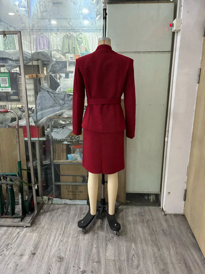 European and American style 2026 spring new women's clothing irregular belt buckle herringbone diagonal suit skirt set