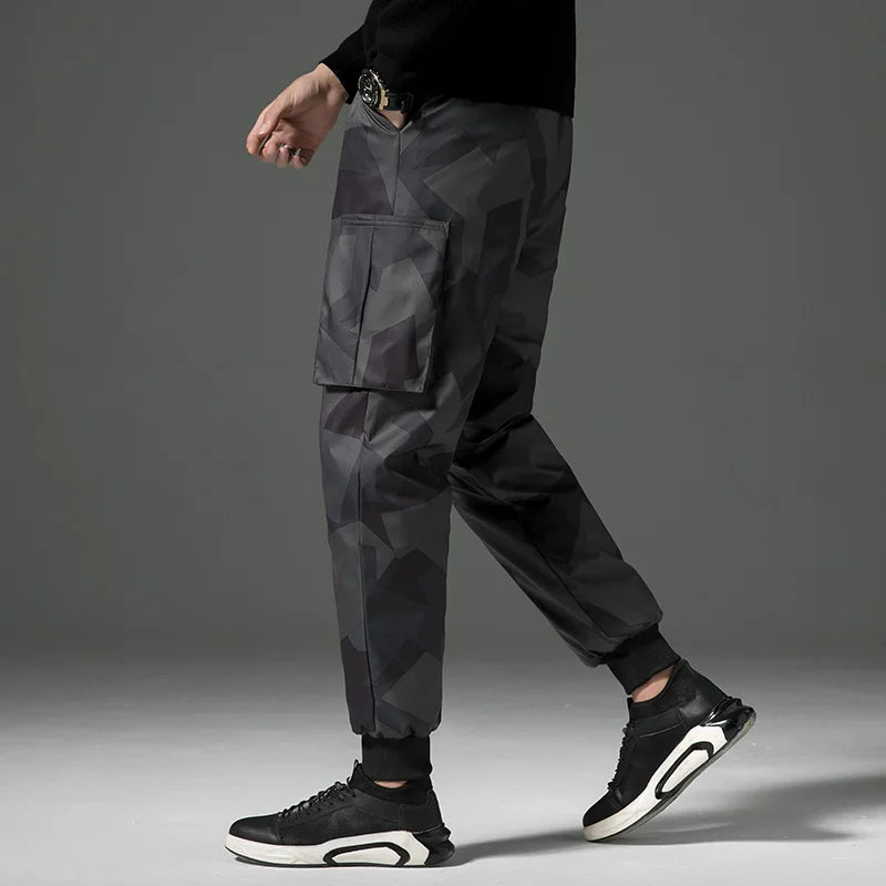Autumn And Winter New Men'S Camouflage Casual Versatile Loose Outdoor Sports Trousers 90 White Duck Down Warm Down Pants