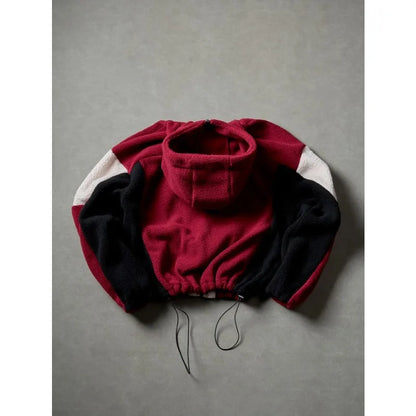 American Style Patchwork Polar Fleece Hooded Jacket Men Autumn Winter Warm Oversized Coat High Street Hip Hop Streetwear Man