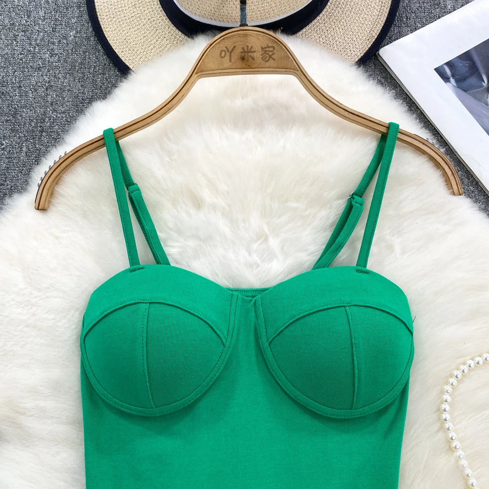 Sexy Fashion Design Camisole Tank Top Women Slim Fit Outerwear Spicy Base Shirt Sexy Backless Vest Short Straight Cut Bodycon