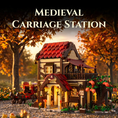 Vintage Horse-Drawn Carriage Station Blocks Street Scene Toys Series, DIY Architectural Model Assembly Toys, Adult Birthday Gift