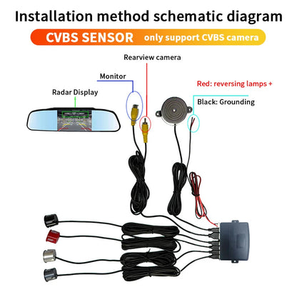 Rearview Mirror Reverse Radar 4 Probes Anti-dazzling Original Fit Parking Monitor Detector Auto Safety Auxiliary System