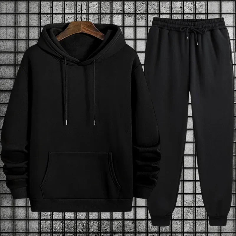 2026 New in Men's Sportswear Solid Color Hoodie + Sweatpants Urban Casual Fashion Tracksuit Fall/winter Comfort Warm Soft Outfit