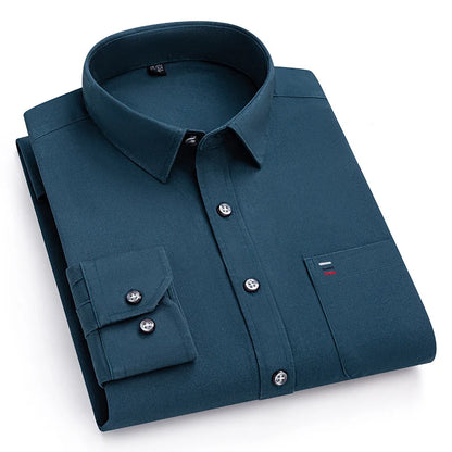 New 100%Pure Cotton Men's Shirts Long Sleeves Solid Color Soft Regular Fit Casual Shirt Pocket Social Blouse Male Clothes S-7XL