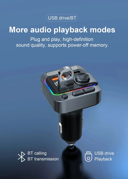 Bluetooth 5.3 Car FM Transmitter with Wireless Microphone MP3 Player Type-C Dual USB Charging Hands-Free Calling TF Card Support