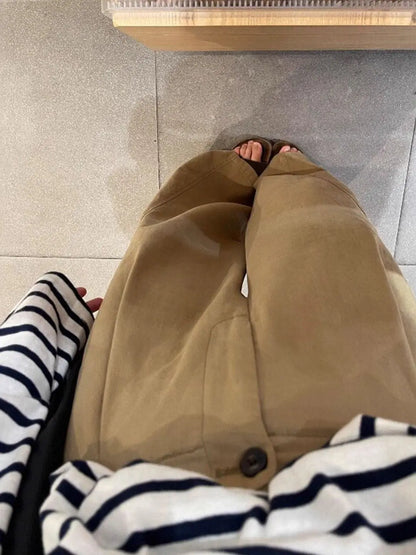Khaki Wide Leg Pants Women's High Waist Loose Casual Straight Leg Trousers Spring 2026 Lazy Style Comfortable Slimming Effect